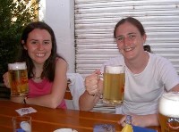 Rachael and Aoife with their beer