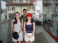 Aoife, Simon and Rachael in the rain