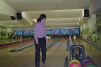 Rachael just about to bowl over that last pin