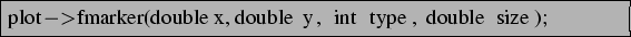 \begin{lstlisting}[frame=trbl]{}
plot->fmarker(double x, double y, int type, double size);
\end{lstlisting}